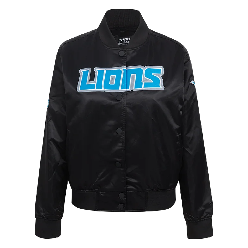 cropped wool blazer for women -NFL DETROIT LIONS CLASSIC WOMEN'S SATIN JACKET (BLACK)