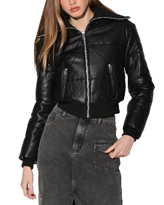 casual zip-up hoodie jacket for women -Walter Baker Laylah Leather Jacket