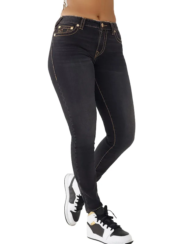 loose straight-leg denim jeans for women -Halle Womens Mid-Rise Stretch Skinny Jeans