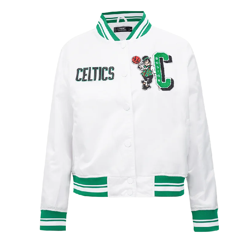 fashionable belted wool coat for women -NBA BOSTON CELTICS MASHUP WOMEN'S RIB SATIN JACKET (WHITE/GREEN)