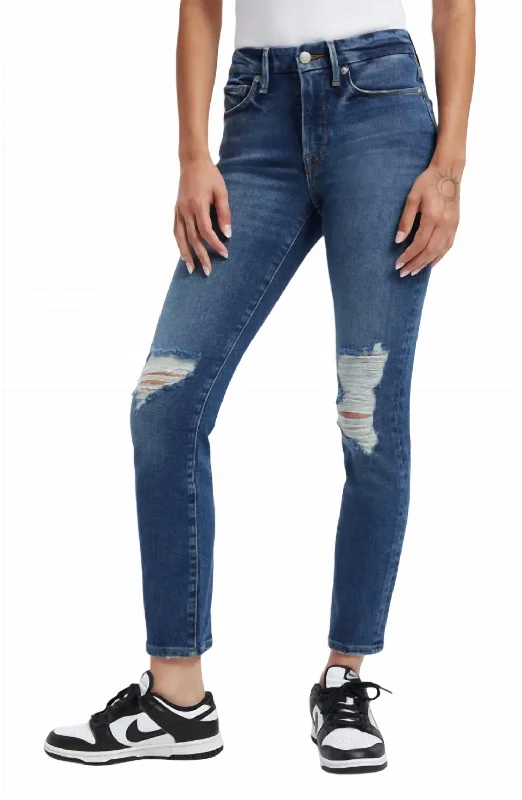 women's slouchy vintage-style jeans -Legs Ripped High Waist Cigarette Jeans In Indigo227