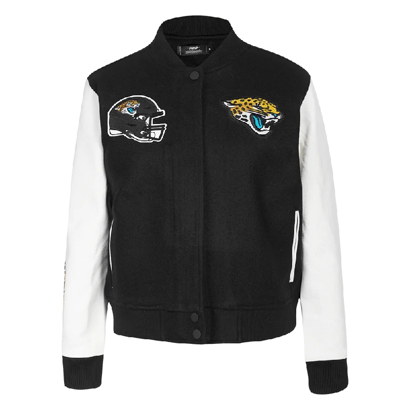 women's relaxed fit blazer -NFL JACKSONVILLE JAGUARS CLASSIC WOMEN'S WOOL VARSITY JACKET (BLACK/WHITE)