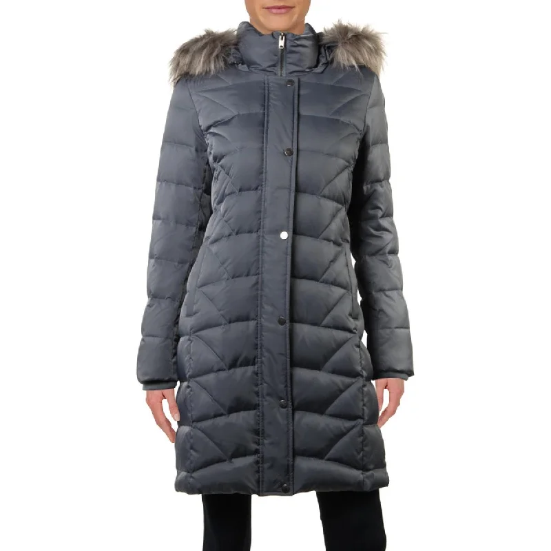 ladies' lightweight anorak coat -Marc New York by Andrew Marc Womens Medina Faux Fur Trim Quilted Down Coat