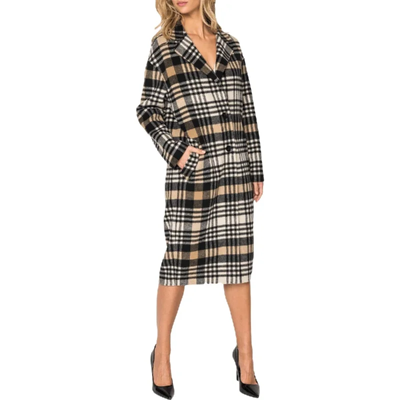 sporty track jacket for women -LAMARQUE Coppola Women's Plaid Print Mid-Length Wool Coat with Notch Collar