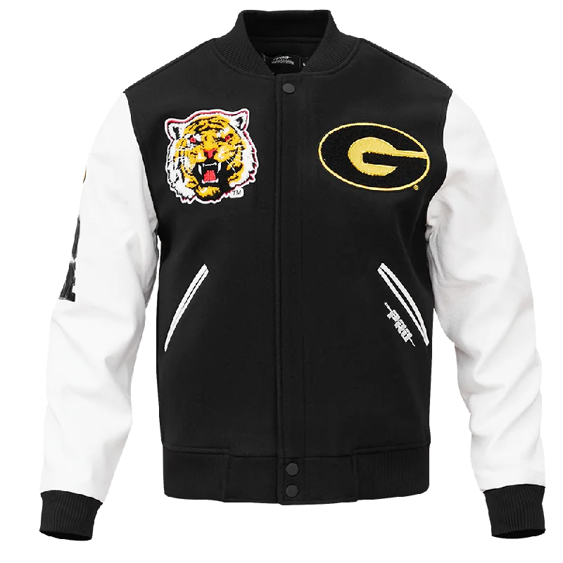 casual oversized shacket for women -GRAMBLING STATE UNIVERSITY CLASSIC WOOL VARSITY JACKET (BLACK/WHITE)