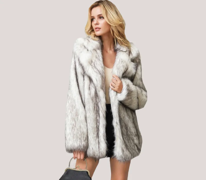 stylish longline coat for women -Winter Mid Length Faux Fox Fur Coat