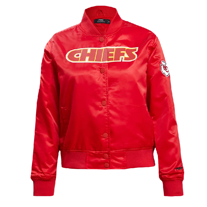 cropped faux leather jacket for women -NFL KANSAS CITY CHIEFS CLASSIC WOMEN'S SATIN JACKET (RED)