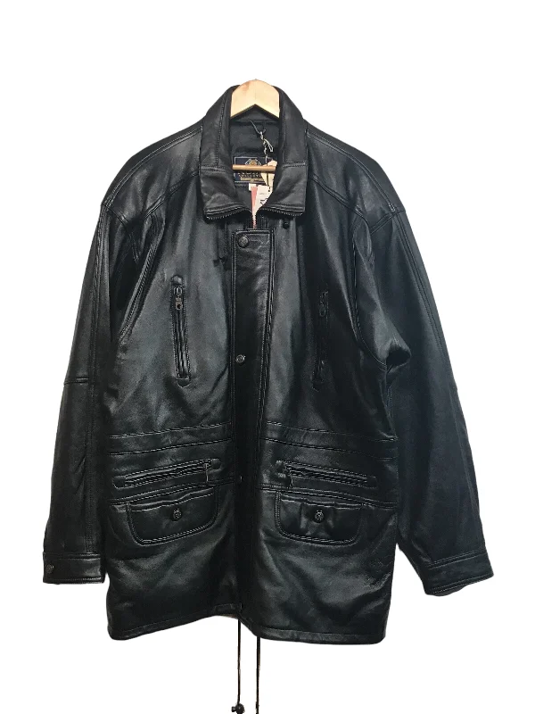 women's cropped bomber jacket -Long Black Leather Coat (Size XL)