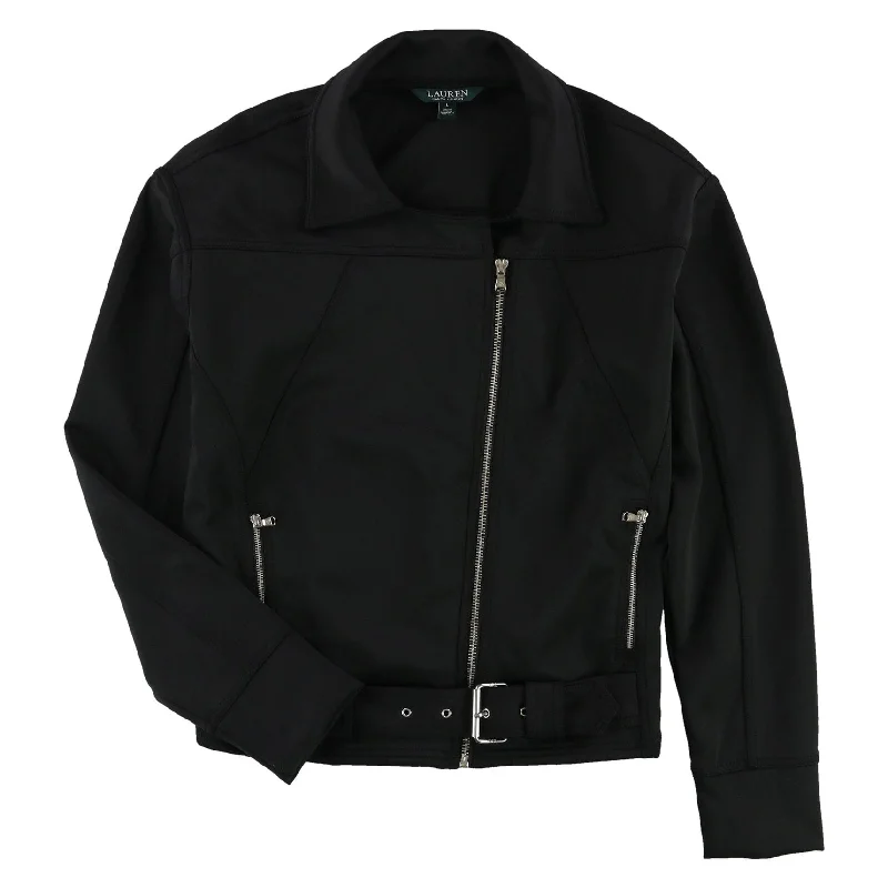 women's oversized corduroy jacket -Ralph Lauren Womens Neoprene Motorcycle Jacket, Black, Large