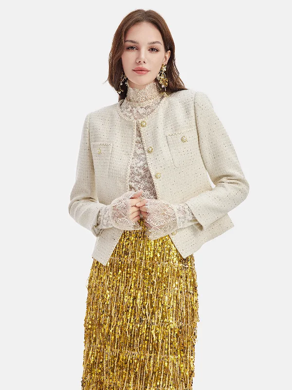 women's relaxed boyfriend blazer -Elegant Woven Beaded Coat