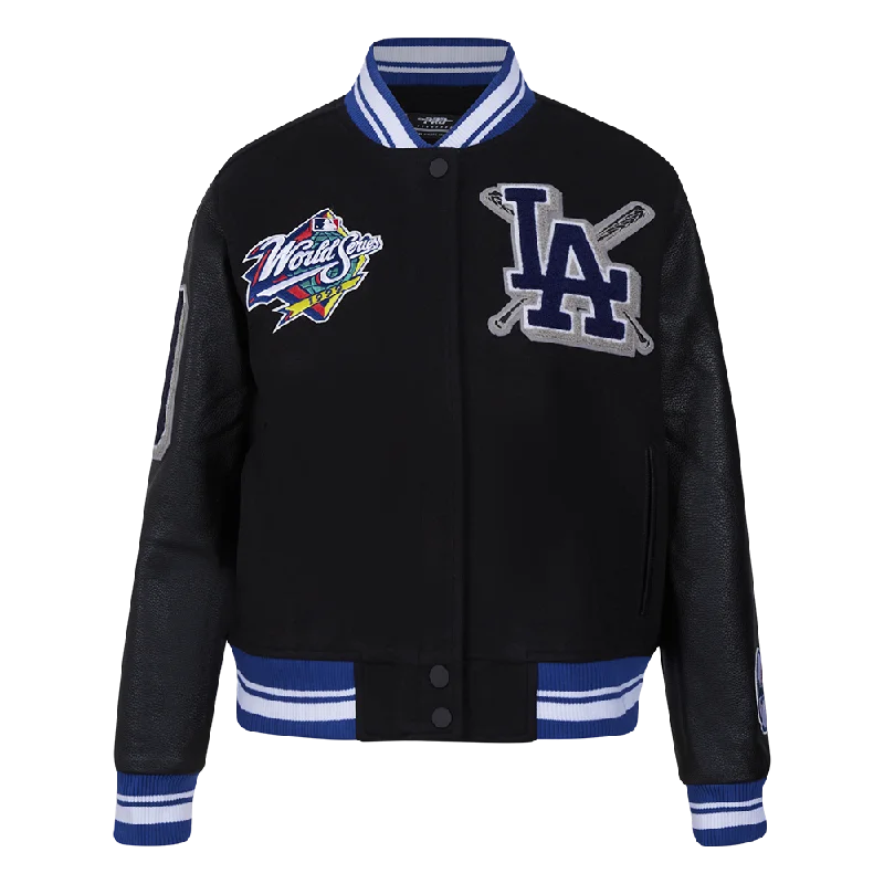 ladies' soft knit cardigan coat -MLB LOS ANGELES DODGERS MASHUP WOMEN'S RIB WOOL VARSITY JACKET (BLACK/DODGER BLUE)