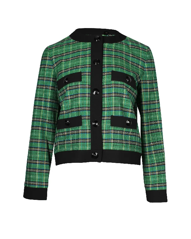 women's classic pea coat -Maje Plaid Jacket in Green Polyester