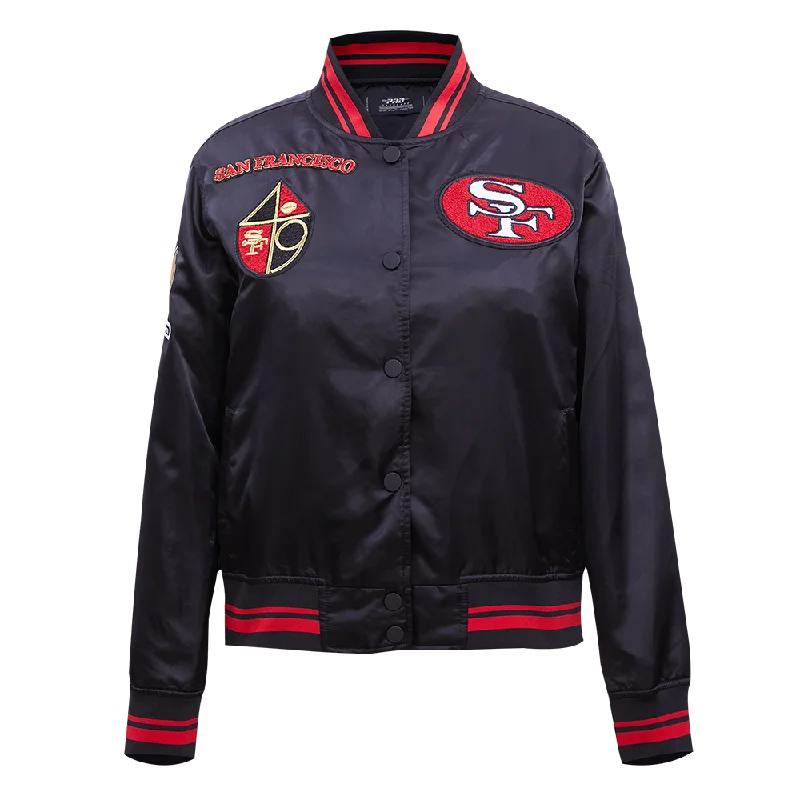 stylish knit jacket for women -NFL SAN FRANCISCO 49ERS RETRO CLASSIC WOMEN'S RIB SATIN JACKET (BLACK/RED)