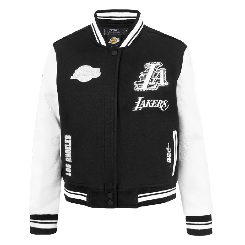 women's classic pea coat -NBA LOS ANGELES LAKERS PEARLS WOMEN'S RIB WOOL VARSITY JACKET (BLACK/WHITE)