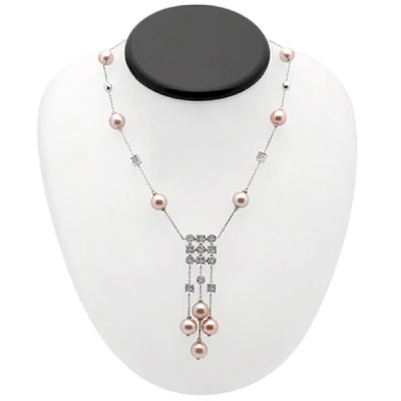 women's belted trench coat -18k White Gold Cultured Pearl and Diamond Necklace