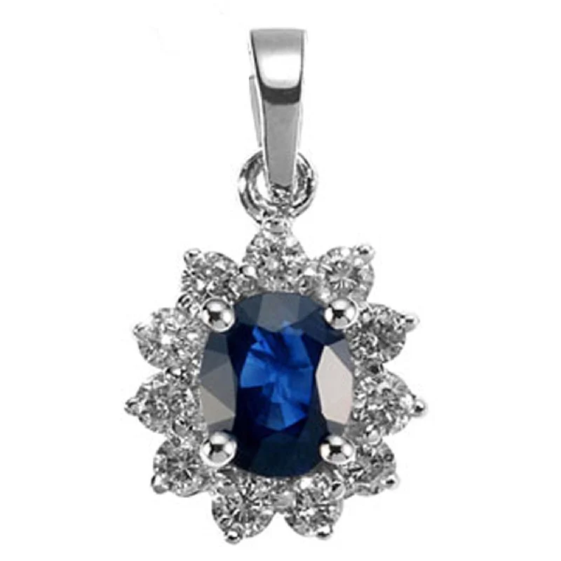 women's elegant cape coat -18k White Gold Blue Sapphire and Diamond Flower Pendant