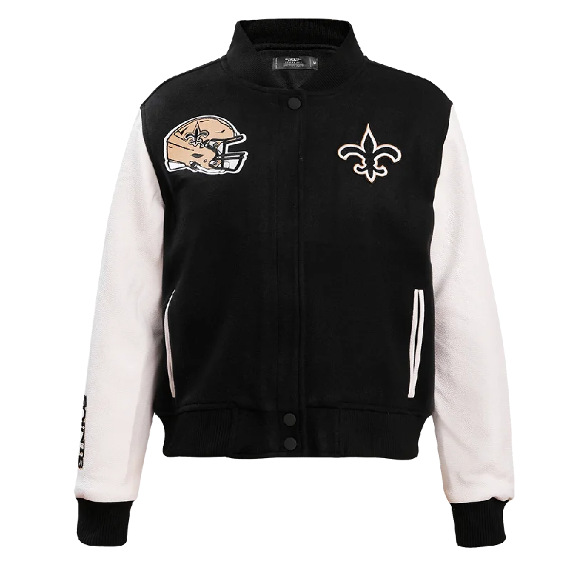 women's casual denim jacket -NFL NEW ORLEANS SAINTS CLASSIC WOMEN'S WOOL VARSITY JACKET (BLACK)