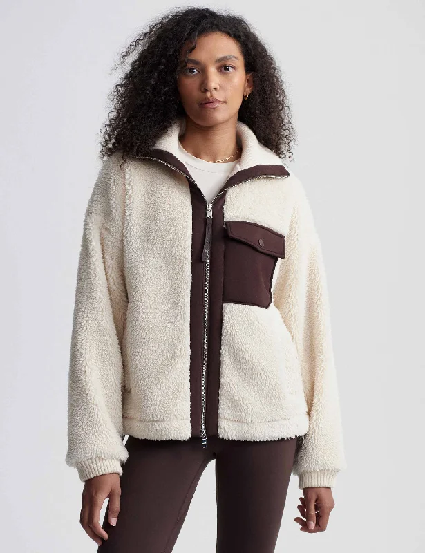 warm shearling coat for women -Lowell Sherpa Jacket - Sandshell/Coffee Bean