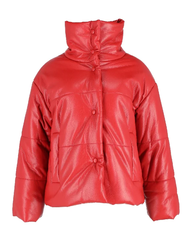 women's biker-style leather jacket -Nanushka Hide Puffer Jacket in Red Okobor Synthetic Leather