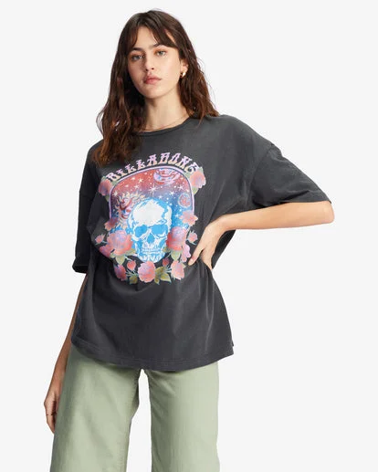 women's side slit short sleeve t-shirt -Cosmic Garden Oversized Boyfriend T-Shirt