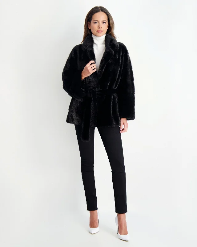 cozy oversized wrap coat for women -Mink Jacket with Belt