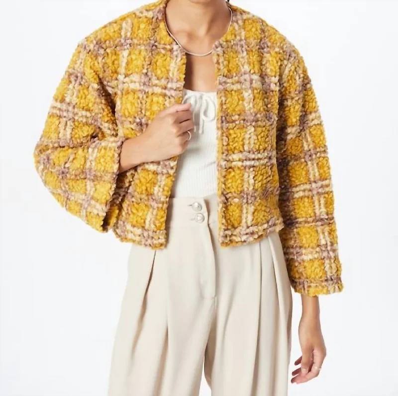 women's waterproof raincoat -Arlene Plaid Jacket In Mustard