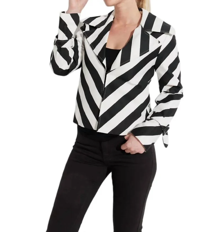 women's relaxed fit blazer -Bias Stripe Twill Jacket In Black/white