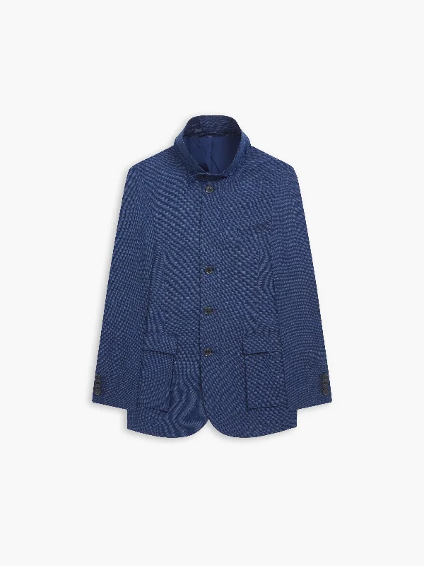 ladies' puffer jacket -Blakesley Linen-Blend Slim Royal Blue Field Jacket