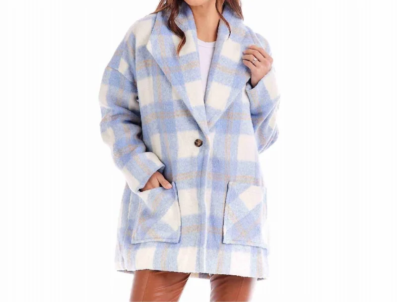 women's teddy bear coat -Boston Plaid Jacket In Blue