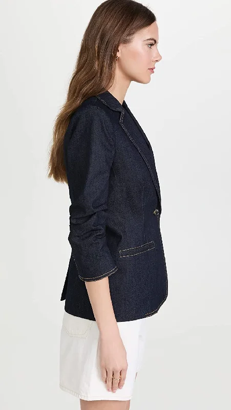 women's casual denim jacket -Cinq à Sept Women Khloe Single Button Denim Blazer Indigo