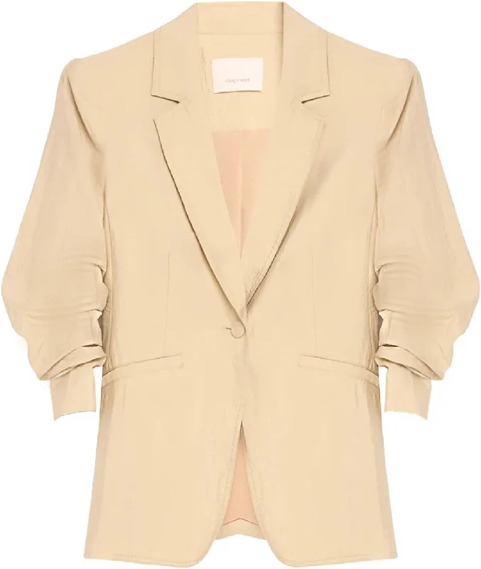 women's bohemian style kimono jacket -Cinq a Sept Women's Khloe Tumbled Woven Blazer, Khaki