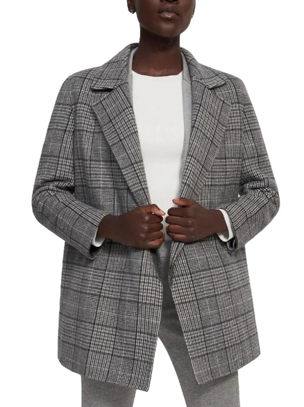 chic oversized blazer for women -Clairene West Plaid Jacket In Grey Multi