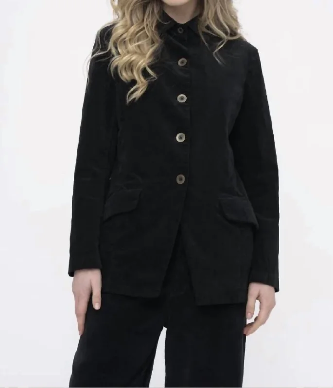 classic women's wool coat -Collard Button Jacket In Black