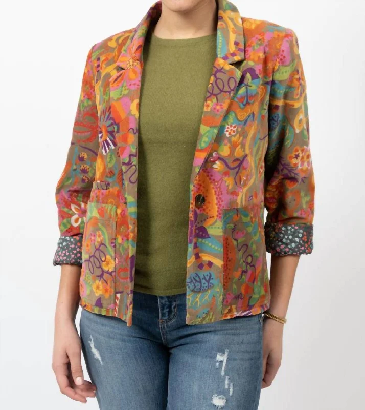 women's teddy bear coat -Corduroy Print Jacket In Multi