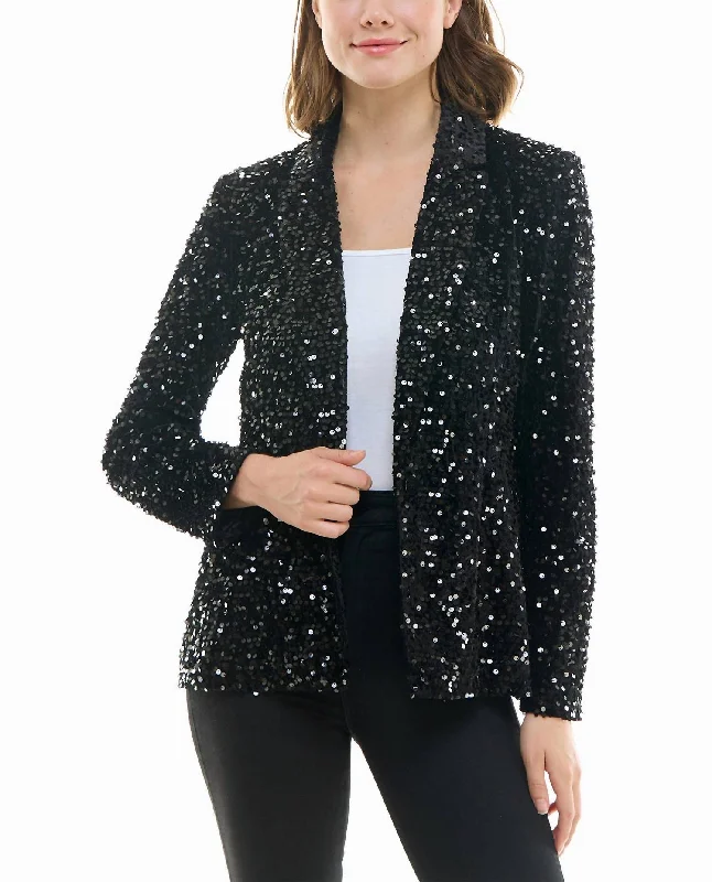 winter-ready women's parka -Dani Velvet Sequin Jacket In Very Black