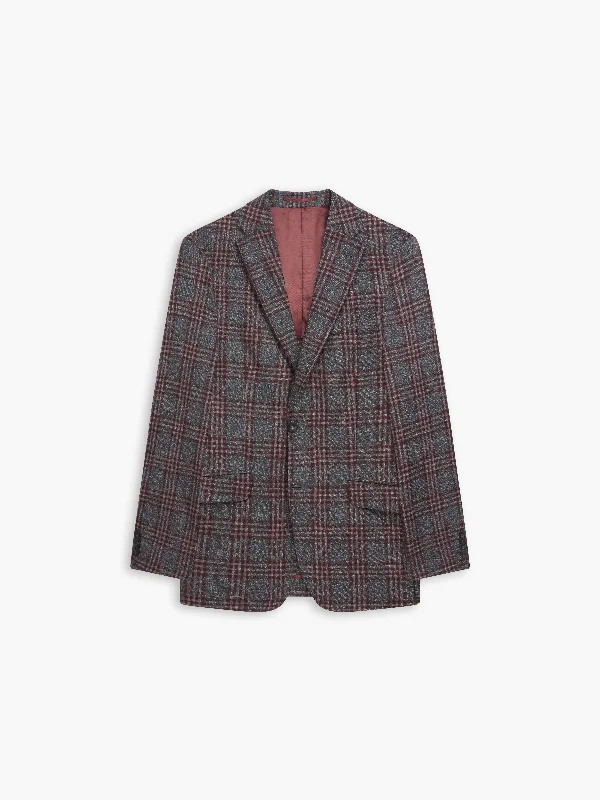 casual coats for women -Delancey Slim Fit Grey And Burgundy Checked Jacket