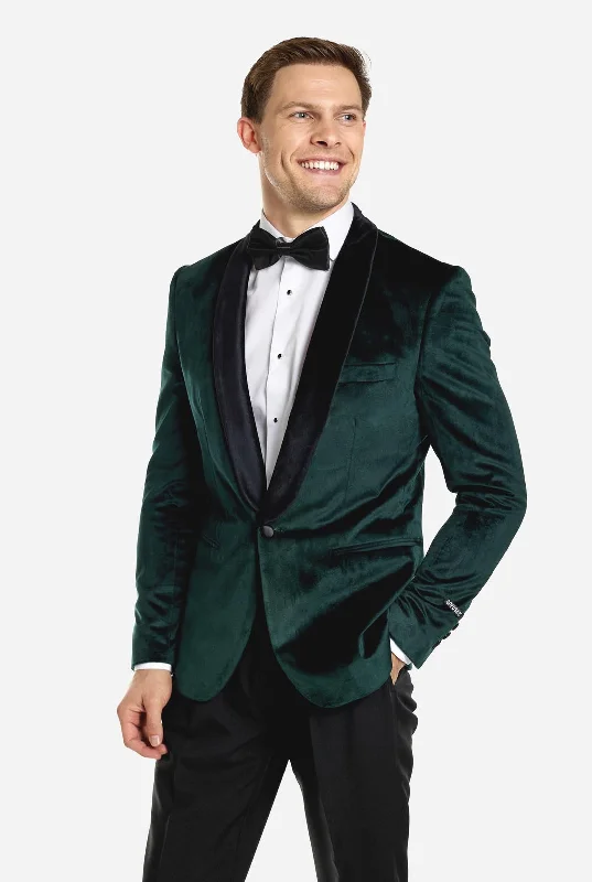 double-layered long coat for women -Dinner Jacket - Rich Green