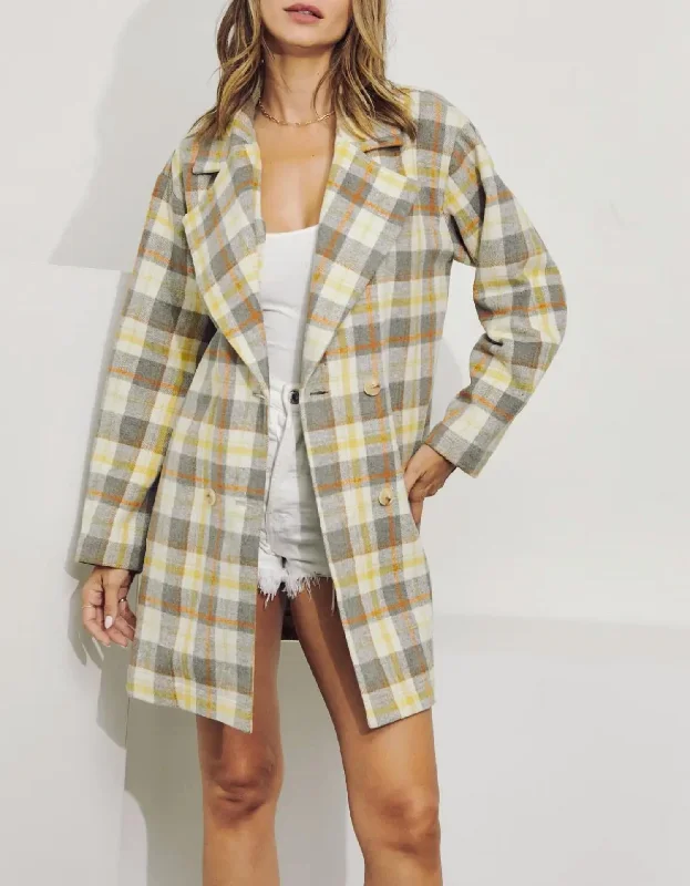 sustainable eco-friendly coat for women -Double-Breasted Oversized Checked Coat In Cream