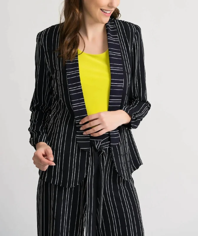 casual oversized shacket for women -Double Pinstripe Jacket In Navy/white Stripe