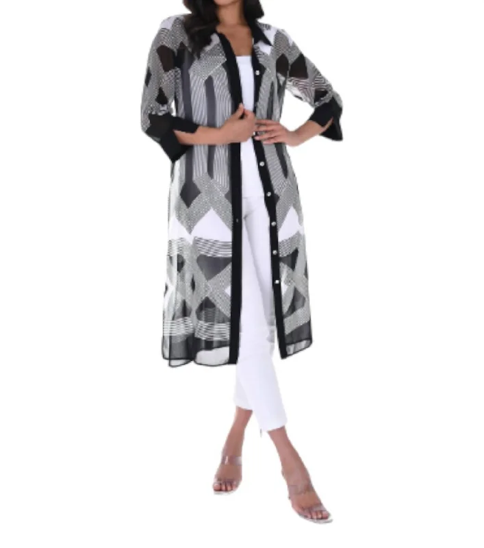 versatile casual coat for women -Duster Jacket In Black/off White