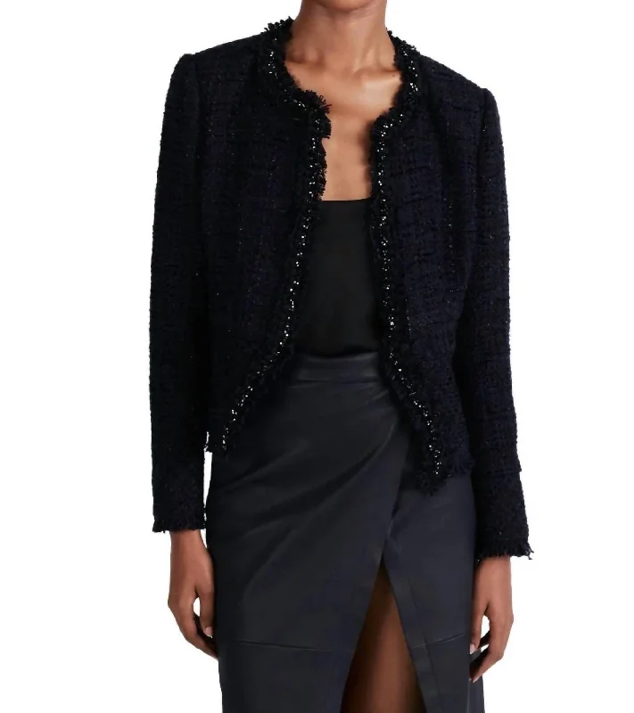 double-layered long coat for women -Elizabeth Peplum Jacket In Black/navy