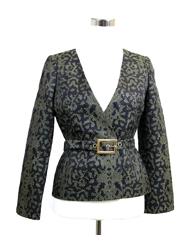 women's long trench coat -Gucci Women's  Cotton Silk Acrylic Print Belt Runway Blazer Jacket