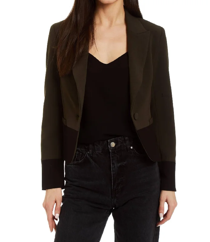 professional work blazer for women -Harley Blocked Jacket In Army