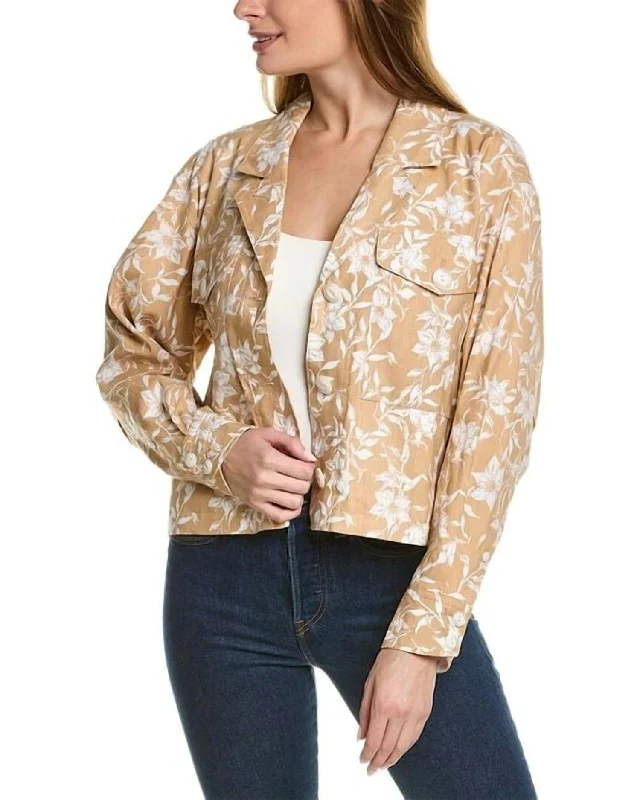 fitted wool blend coat for women -Jessie Printed Linen Shirt Jacket In Beige Floral