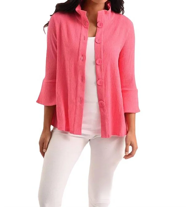 ladies' waterfall drape coat -Kara 3/4 Jacket In Fuchsia