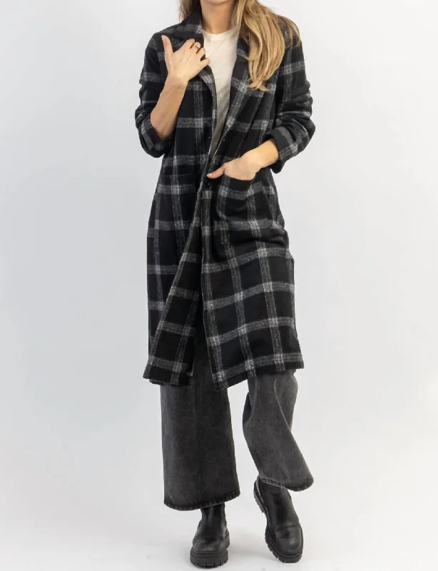 winter-ready faux shearling jacket for women -London Calling Plaid Trench Coat In Black + Grey