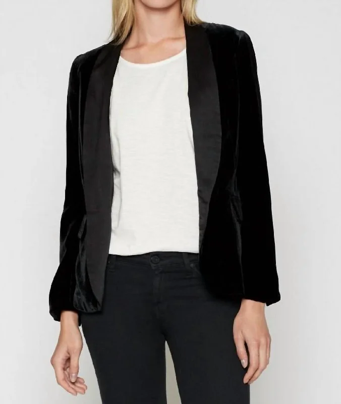 ladies' fur-lined jacket -Mehira Velvet Jacket In Caviar