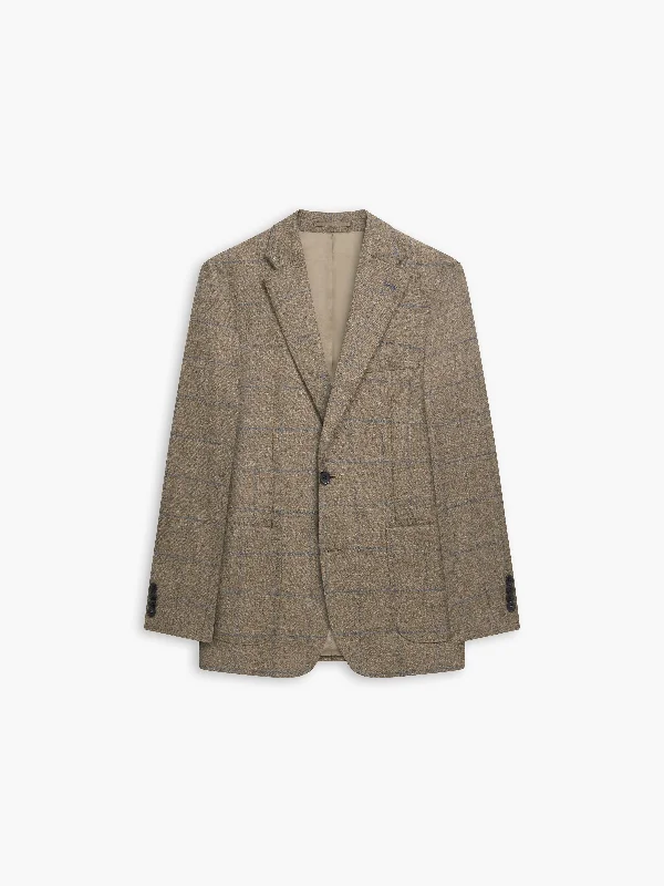 ladies' wool overcoat -Olivier Slim Fit Jacket in Blue and Neutral Robert Noble Mill Wool Check