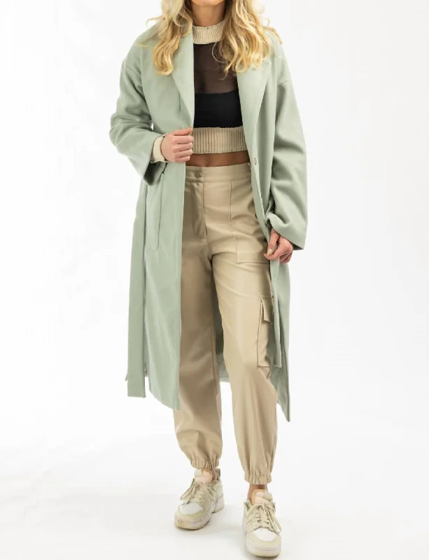 zip-up casual anorak jacket for women -Oversize Belted Trench Coat In Mint