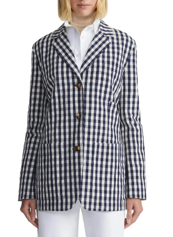 ladies' designer overcoat -Patch Pocket Single Breasted Jacket In Blue Multi